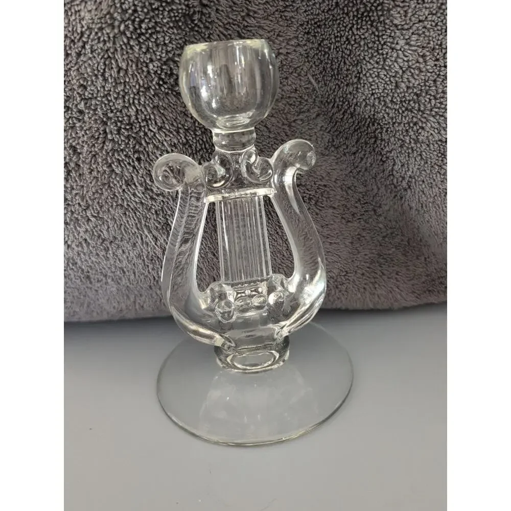 Vintage HARP SHAPED Pressed Glass CANDLE HOLDER Art‎ Deco Paden City